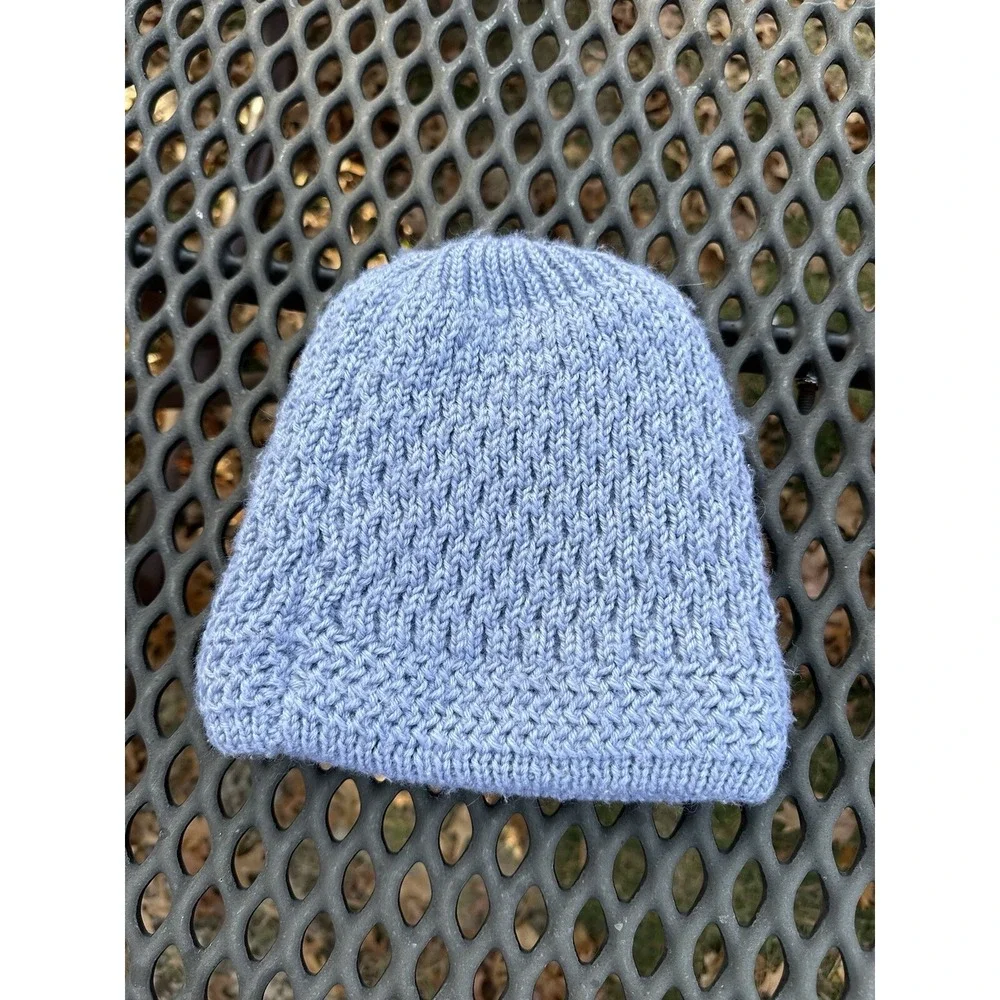 Hand knit Beanie with Knit‎ Lining & Faux Fur Flowers OS Kidcore